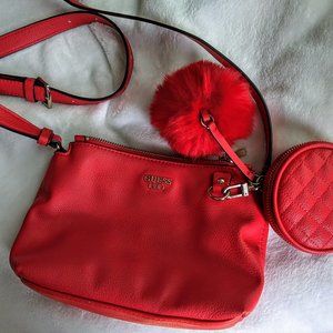 Bright Red GUESS Purse with Pom Pom